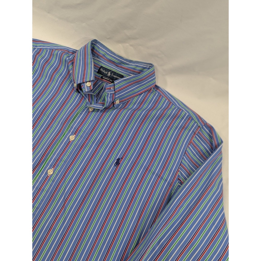 Vtg Ralph Lauren Button Down Colorful Men XXL Striped‎ Classic Fit Long Sleeve